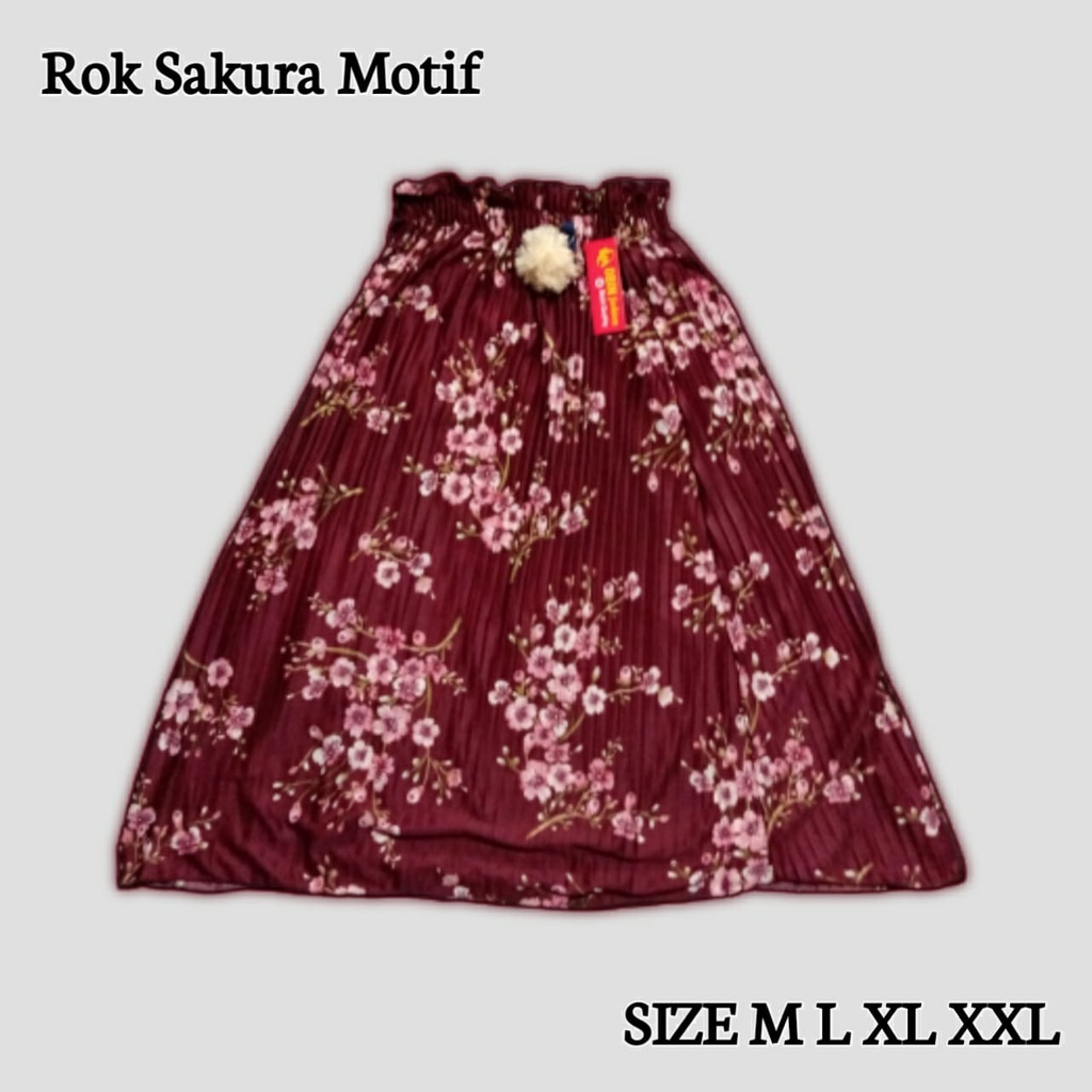 Rok plisket anak trendy pompom motif bunga sakura / rok anak motif bunga sakura 5-12 tahun M L XL XXL / Murah cod / rok anak perempuan /