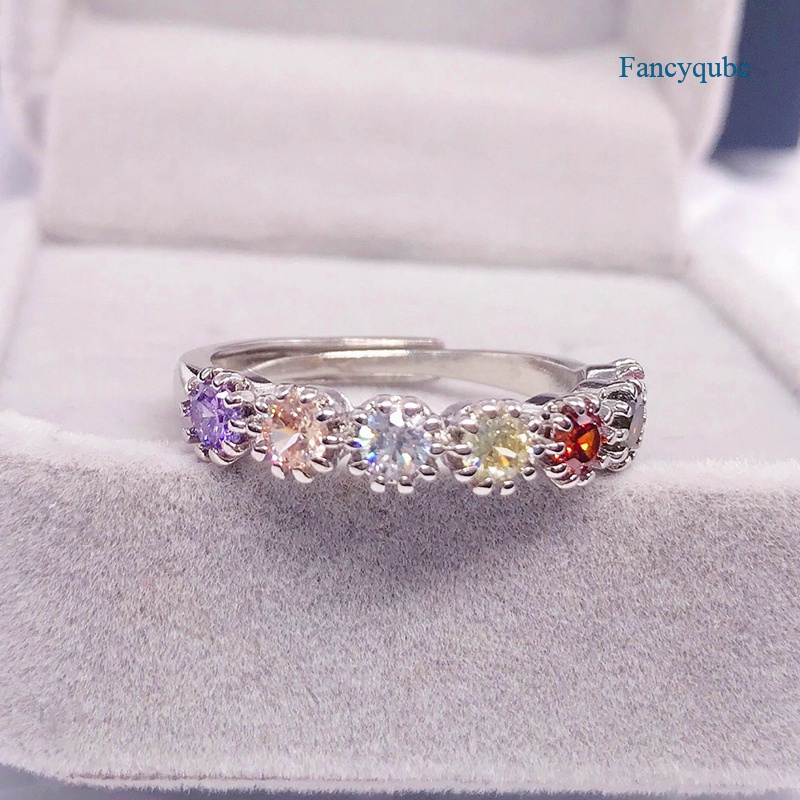 Fancyqube Cincin Susun Hias Batu Kristal Zirkon Warna-Warni Untuk Wanita