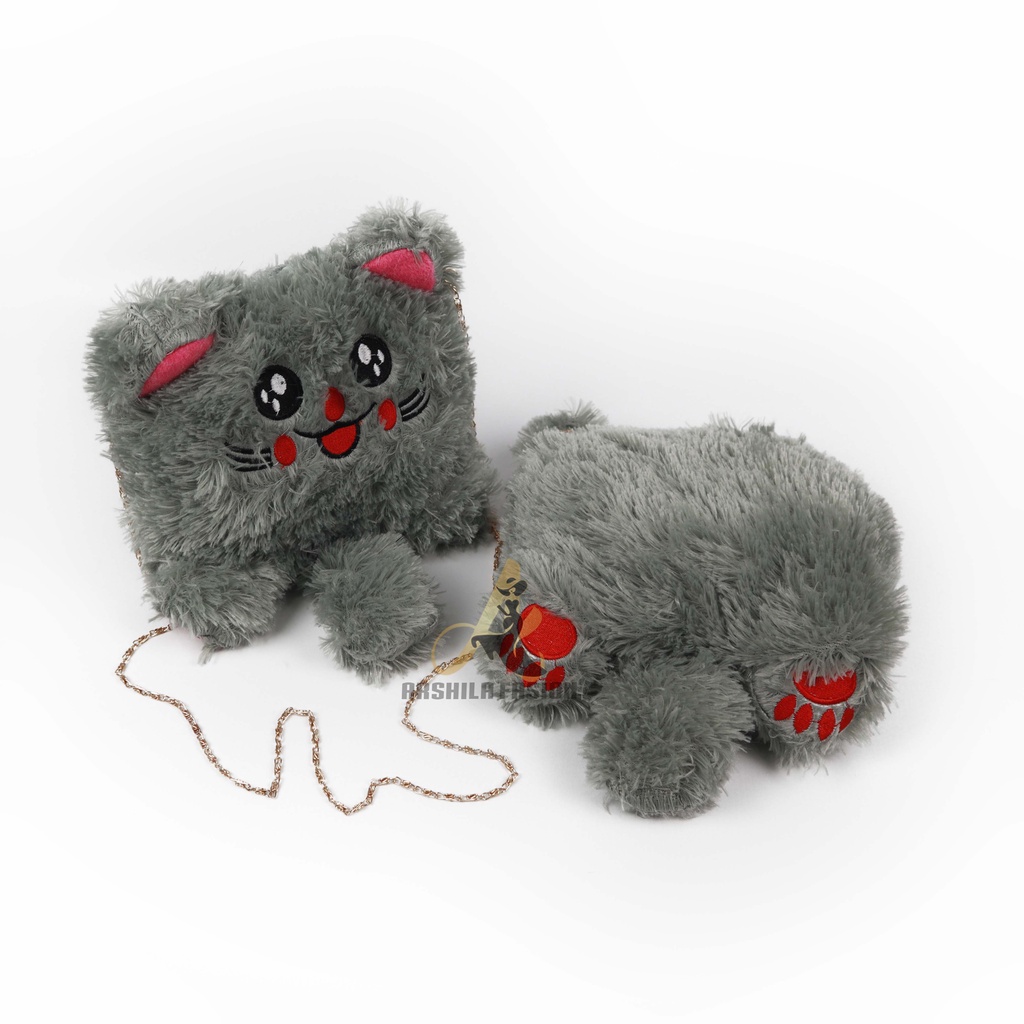 Tas Selempang bulu model Kucing / Selempang bulu lucu / tas boneka /Tas Bulu Boneka