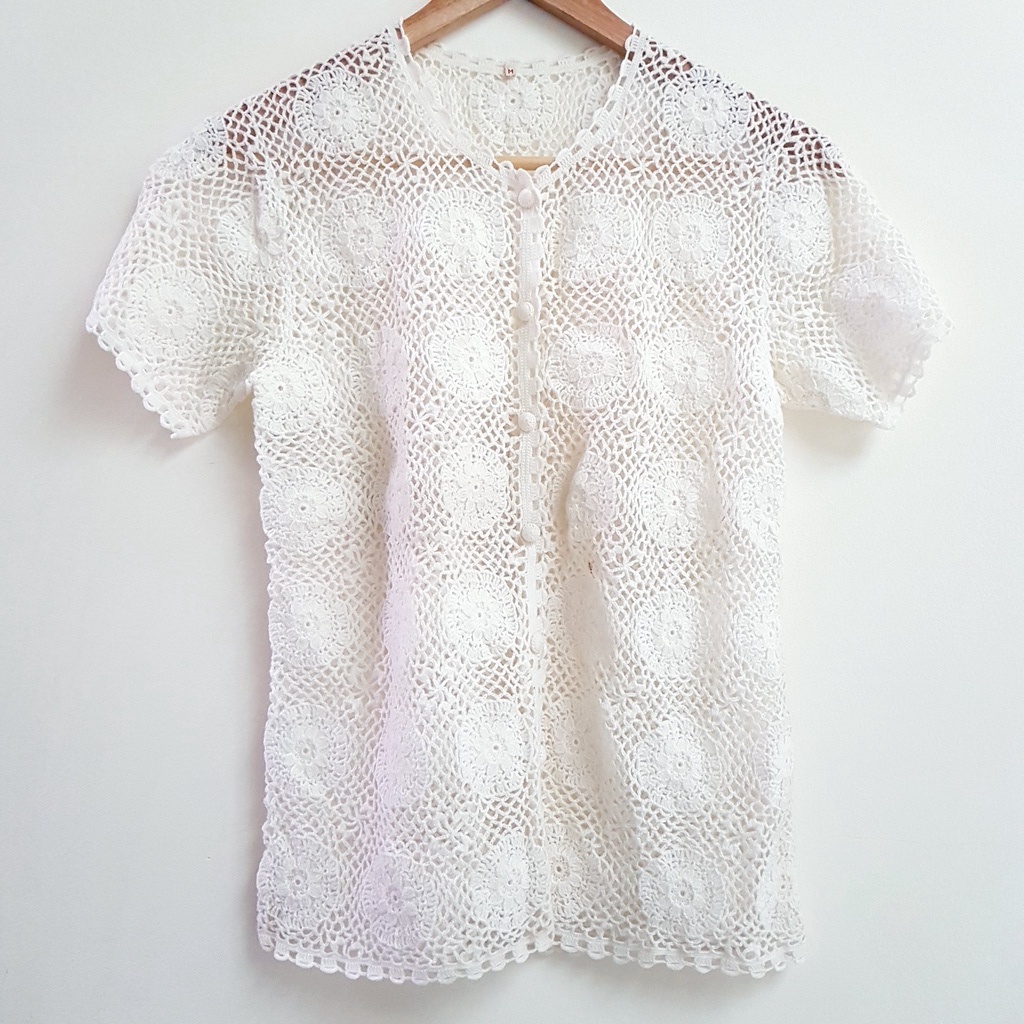 Vest Outer Renda Rompi Wanita Offwhite Size M - Thrift/ Vintage Retro/ Preloved