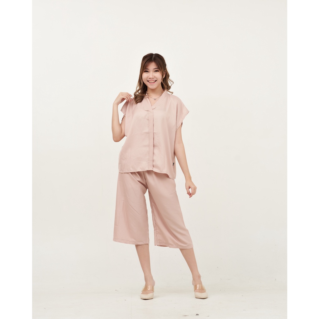 IZANY Piyama Dewasa Daily ONE SET V / SET Kulot Kimono PLAIN Polos-MOCCA PLAIN