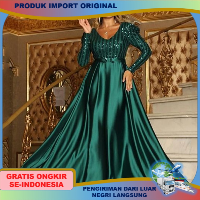 Gaun impor style Eropa Amerika Terbaru Pakaian Wanita Deep V rok cewek Ayunan Besar Terusan Perempua