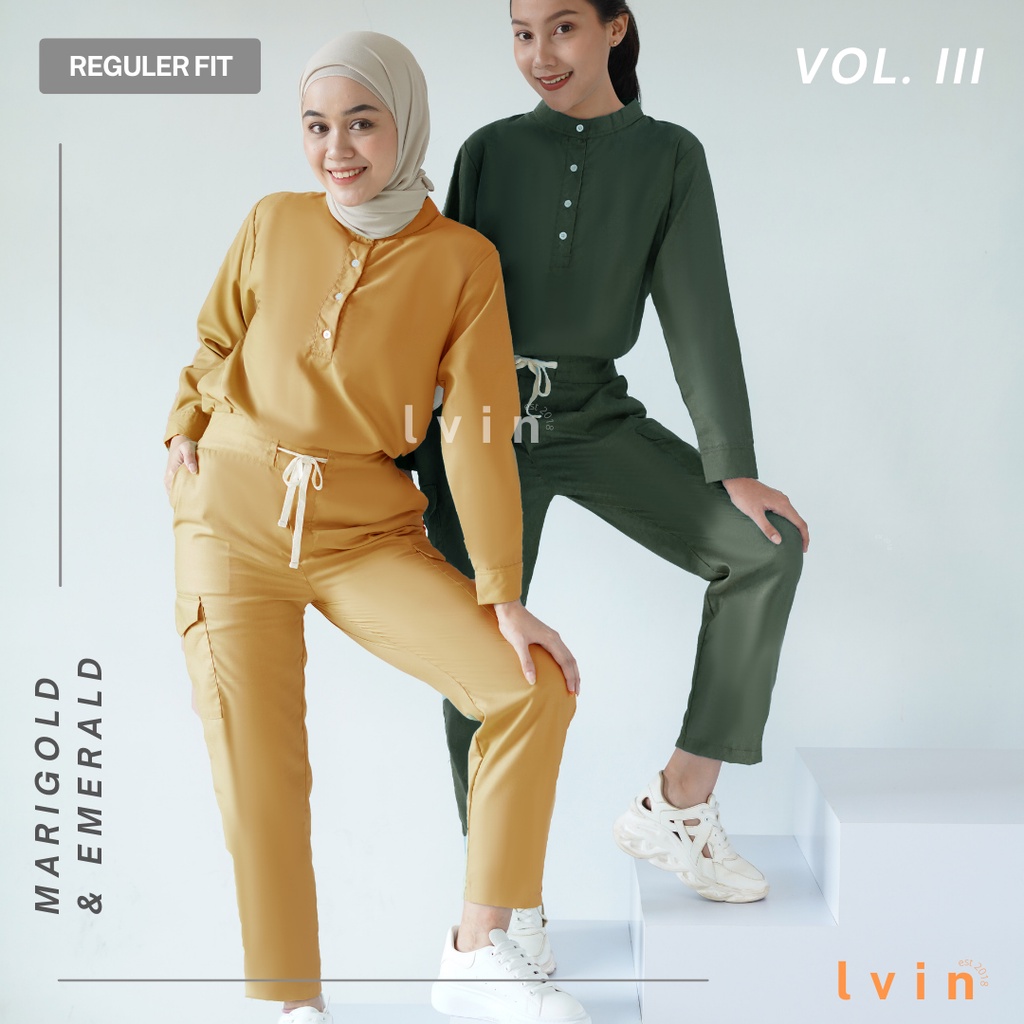 [ Lvin ] Vol III -  Baju OKA Kerah Bulat Celana Reguler fit Lengan Panjang / Baju Jaga /Set Baju Celana Jaga Oka / Dokter Lengan Panjang / Baju OK Seri Resilient