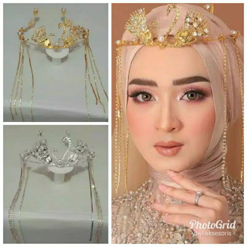 mahkota pengantin juntai mahkota rumbai mahkota wedding aksesoris pernikahan mahkota angsa