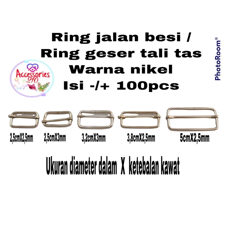 [100] ring jalan besi / ring geser tali tas nikel