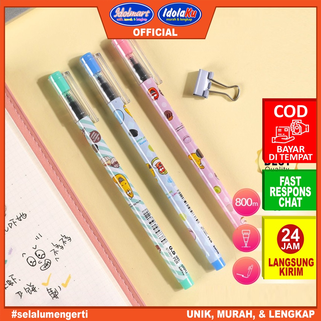 IDOLMART Deli Larva Gel Pen / Pulpen Gel Hitam Needle Tip 0.5mm / EG32-BK /pcs Deli Surabaya