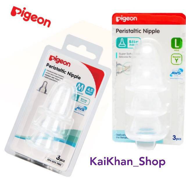 Pigeon Peristaltic Slim Neck Nipple 3 Blister M / L Dot Bayi
