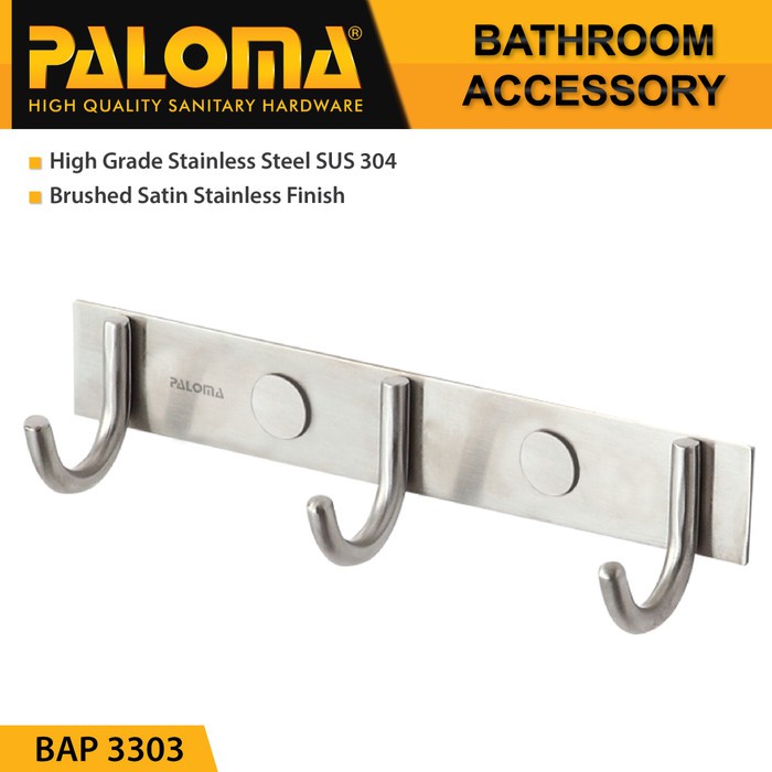 PALOMA BAP 3303 Kapstok Gantungan Baju Handuk Rak Hanger Mandi 3 Kait