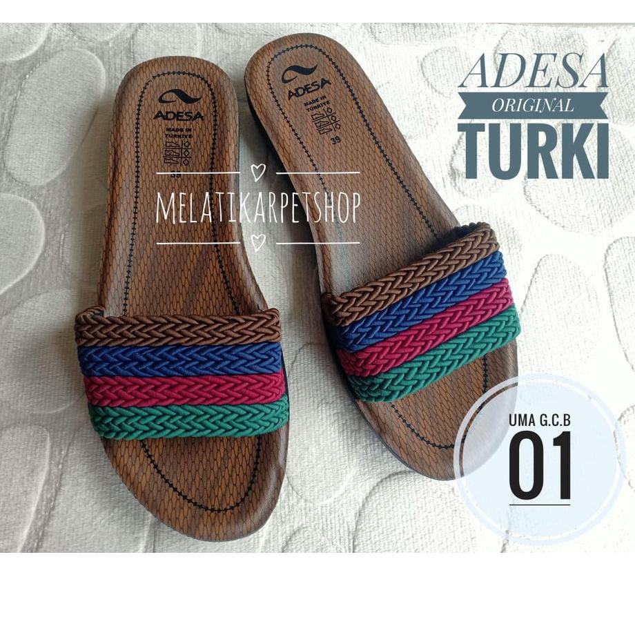 M074 Sandal Wanita Adesa Original Turki Turkye Turkey BEST SR Motif GARIS/PELANGI Rajut dan Ringan G