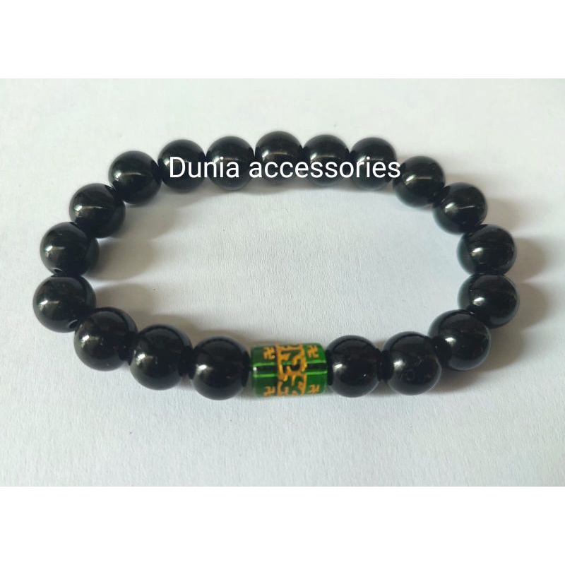 (BAYAR DITEMPAT)  gelang giok hitam kombinasi tibet warna_black jade mix tibet warna_ gelang hitam t