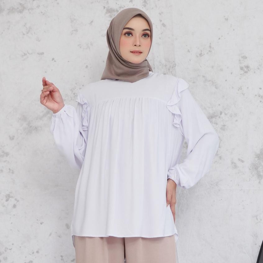 EVONNE Fransy Blouse White Basic Oversize Pattern LD115 E94-04