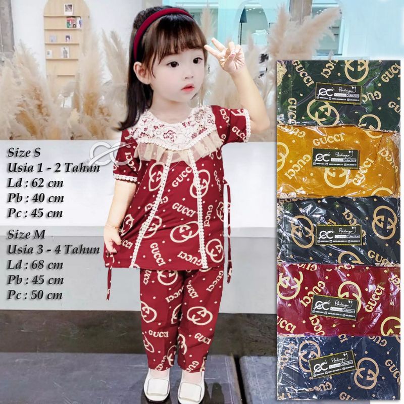 Setelan Celana S M L Renda Brokat Motif GC Anak 1 - 6 Tahun One Set Tali Belakang