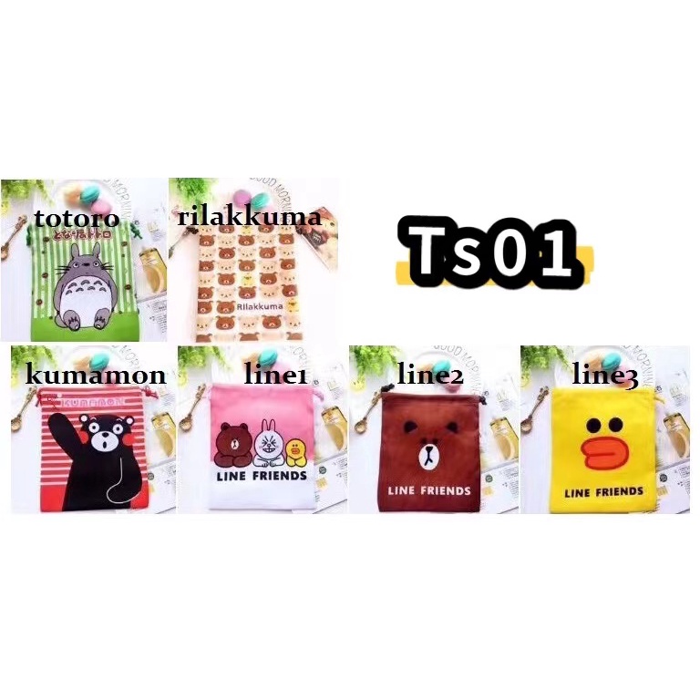 Tas Serut Mini Hello Kitty Twinstar Snoopy Gudetama Drawstring
