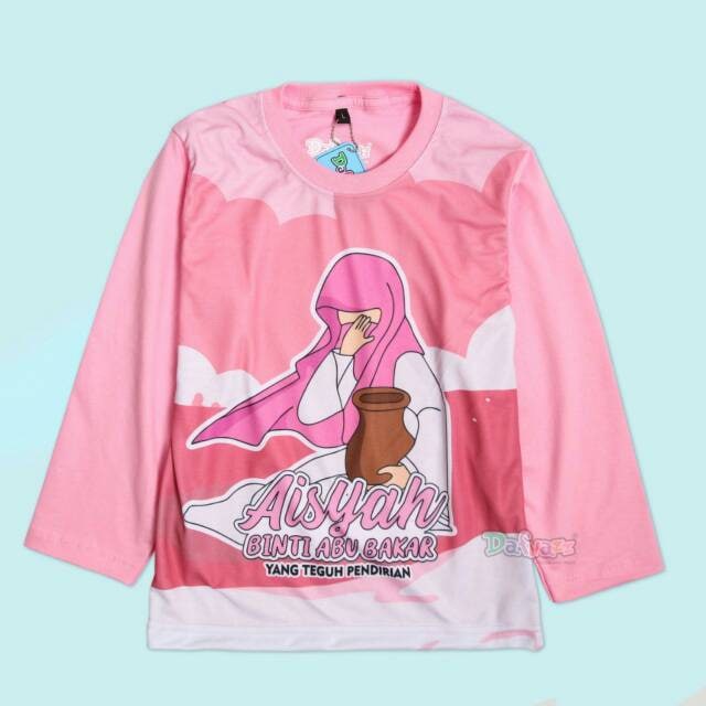 Nauree - Baju Kaos Anak Perempuan Gambar Aisyah Ukuran S M L XL XXL XXXL XXXL Tangan Panjang Untuk Umur 1 2 3 4 5 6 7 8 Tahun Bahan Cotton Combed 24s Tampil Modis Stylish Nyaman Tebal Kualitas Premium