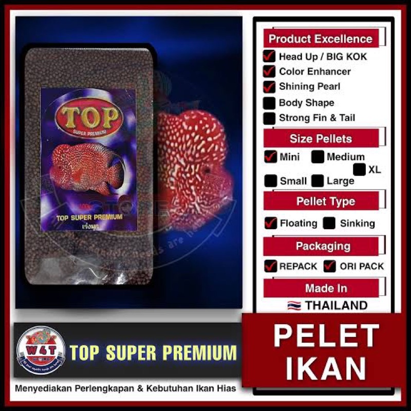 Pelet Top Super Premium Thailand 500 gram Warna Mutiara Ikan Hias Louhan Cupang Guppy