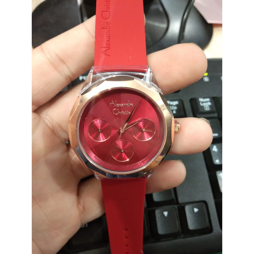 JAM TANGAN WANITA ALEXANDRE CHRISTIE AC 2808 WANITA ROSEGOLD RED RUBBER RED ORIGINAL GARANSI 1 TAHUN