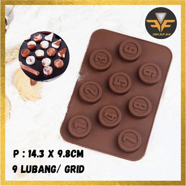 Cetakan Coklat Silicone Angka 1 sampai 9 Bulat Cetakan Coklat Jelly Pudding es Batu Bulat Angka 1-9 Silicone Molds Baking Chocolate