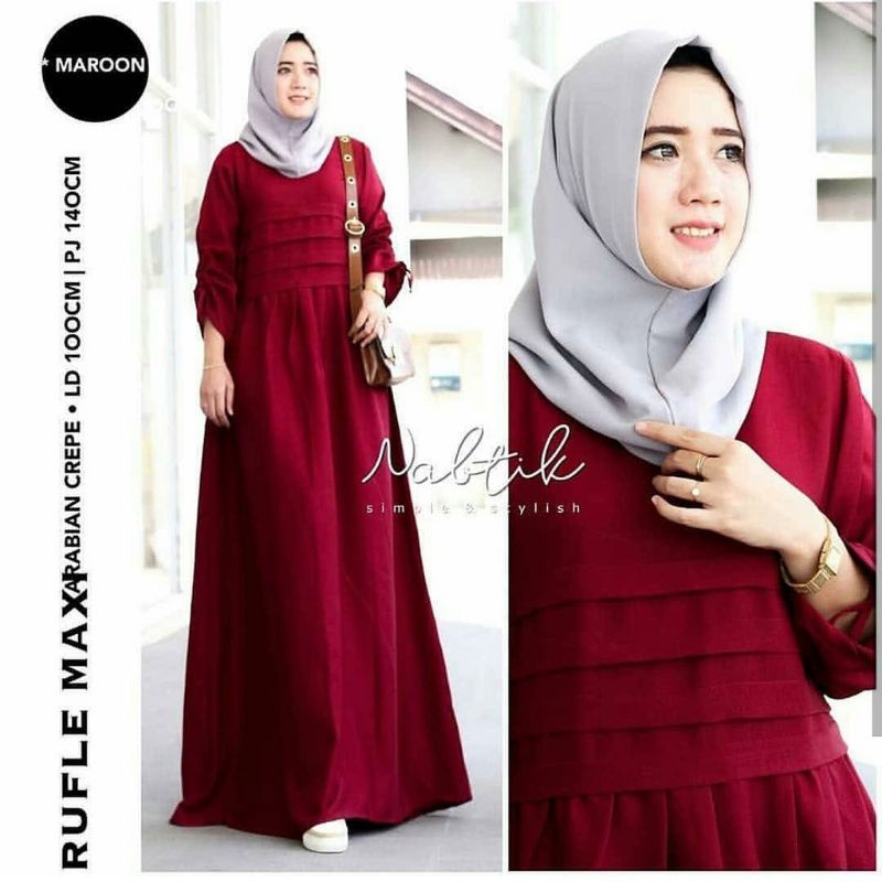 Rufle maxi dress baju gamis fashion muslim remaja wanita