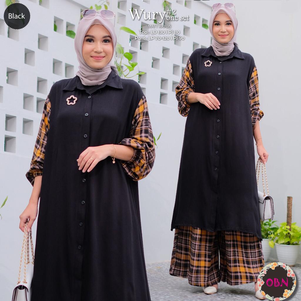 wury#2 setelan pakaian baju atasan long tunik kemeja blouse 1 one set stelan kulot rayon ld 130 jumb