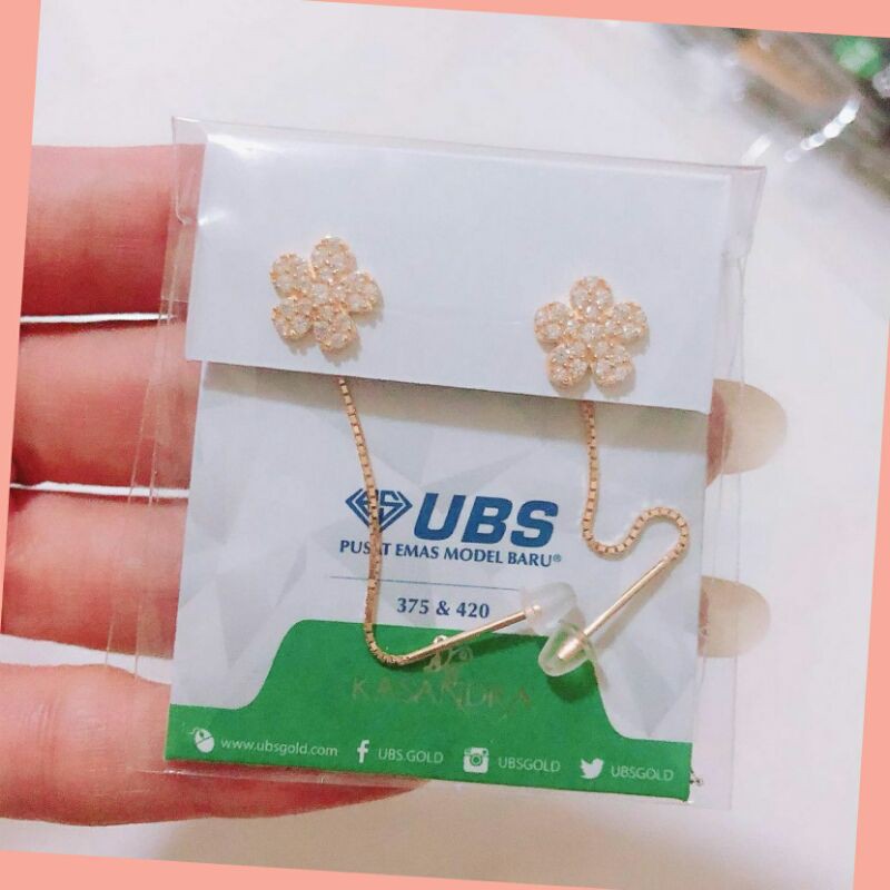ANTING EMAS UBS MODEL RANTAI PANJANG BUNGA KADAR 375