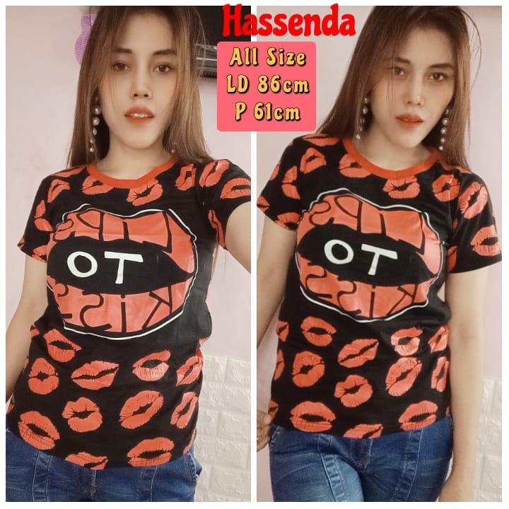 HASSENDA Kaos lengan pendek atasan wanita cewek oblong original branded Matahari wanita baju pakaian