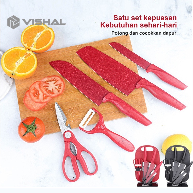 VISHAL Pisau Set 5 +Talenan+ Pengasah Pisau / Gandum Stainless Pisau Dapur VS-1816