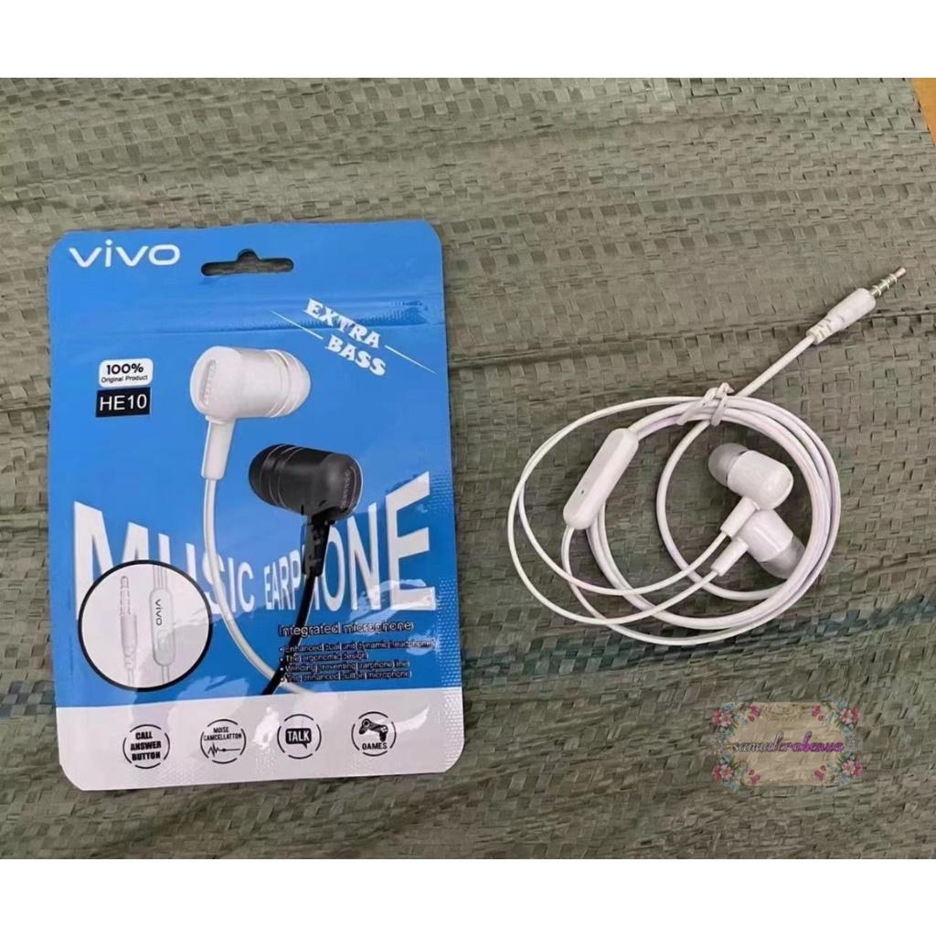 Hf Headset earphone headsfree brand HE10 extra BASS oppo Samsung vivo xiaomi realme + MIC bisa telepon an suaranya mantap SB4342