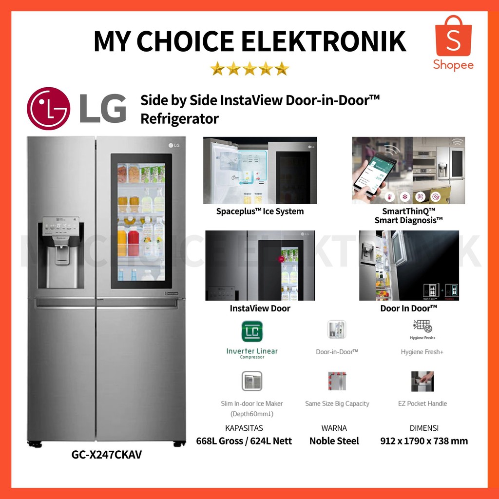 LG Kulkas GC-X247CKAV Side-by-Side InstaView (624 L) Inverter + Wifi