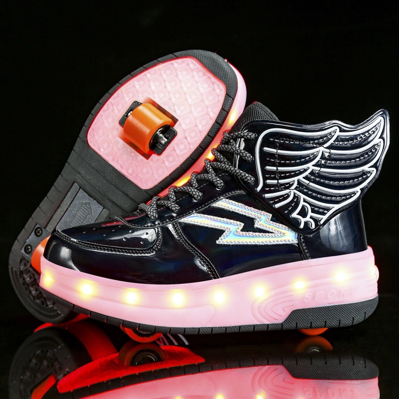 Sepatu Roda Heelys LED Langkah Lego Heelys Laser Permukaan Ganda Roda Sepatu  Lampu LED Skate Sepatu