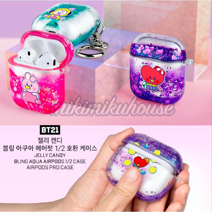 BT21 JELLY CANDY BLING AQUA AIRPODS GLITTER 1/2 PRO CASE 1 2 OFFICIAL KOREA BABY BTS TINYTAN EARPHON