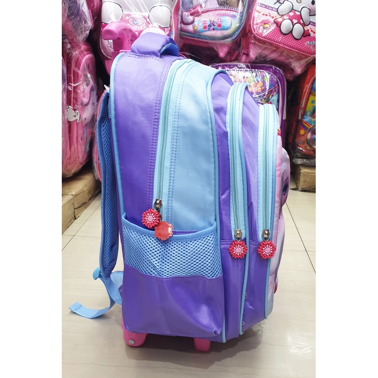 Tas Sekolah Anak SD Perempuan Trolley Dorong Putri SALJU Pirang EMBOS Timbul 3 Resleting IMPORT ( LILY )