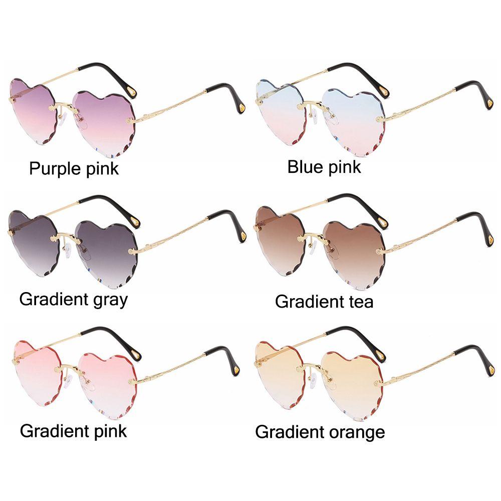 Lily Heart Sunglasses UV400 Bingkai Logam Tipis Kacamata Berbentuk Hati Tanpa Bingkai