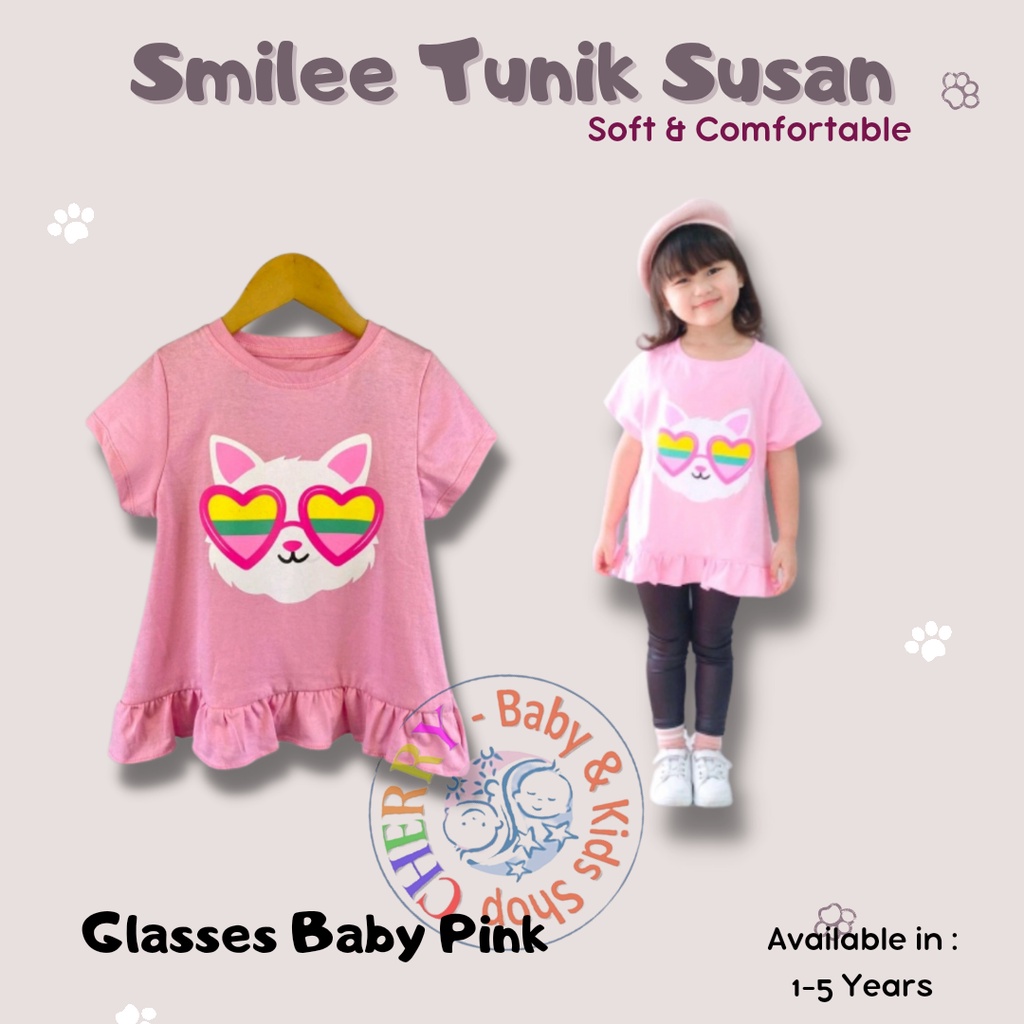 Tunik Anak Smilee Susan Banyak Warna 1 - 5 Tahun Tunik Anak Atasab Ruffle Anak Bayi Lucu CBKS-Susan Tunik Pink