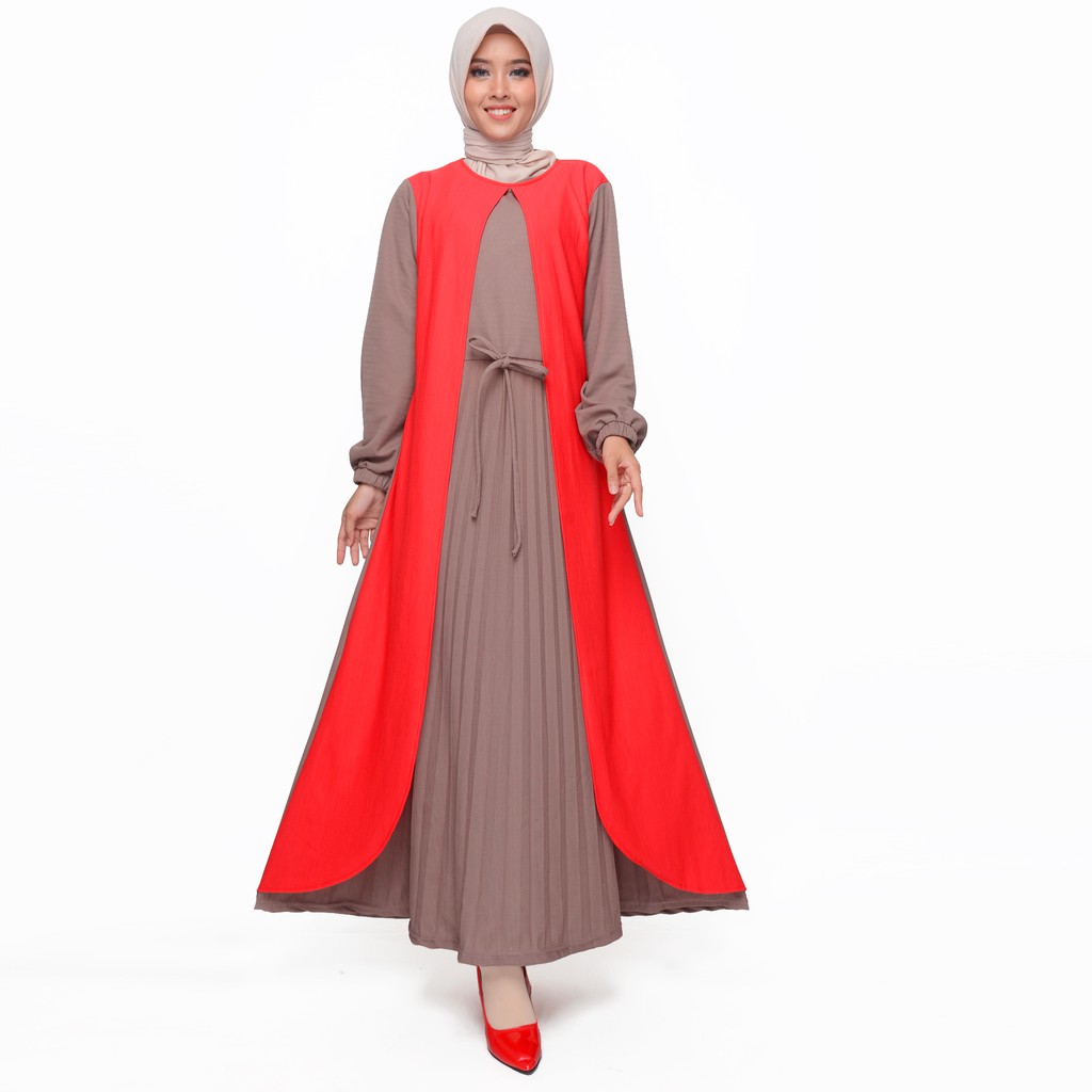 Long Dress Gamis maxi Wanita Muslim kombinasi warna - XSHOP Binar