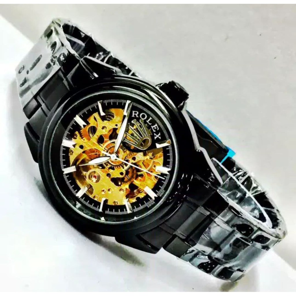 Jam Tangan Pria Rolex Automatic  Boysize  Hitam Transparan | Jam Tangan Murah