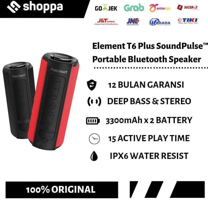 Kualitas Terbaik TRONSMART BLUETOOTH SPEAKER T6 PLUS PORTABLE SUPER BASS ORIGINAL MURAH - Merah