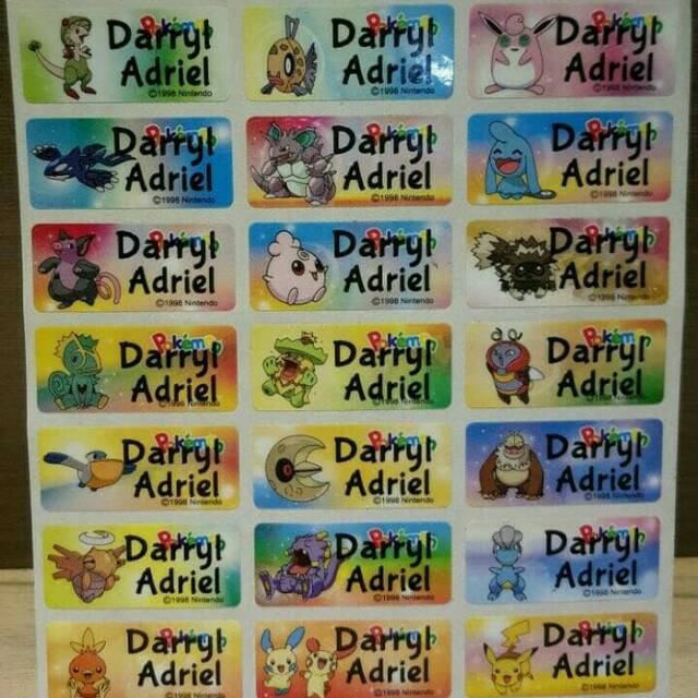 Label nama Paket Mini sticker waterproof Pokemon Ori