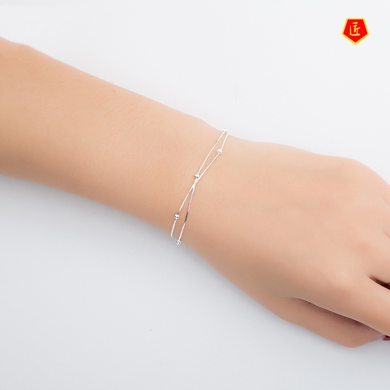 [Ready Stock]Women's Simple Silver Multi-Layer Small Beads Bracelet