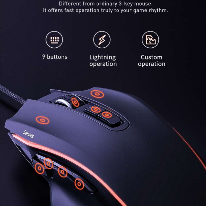 BASEUS ORIGINAL Mouse Gaming GAMO 9 GM01 Wired LED Game Gamers Kabel