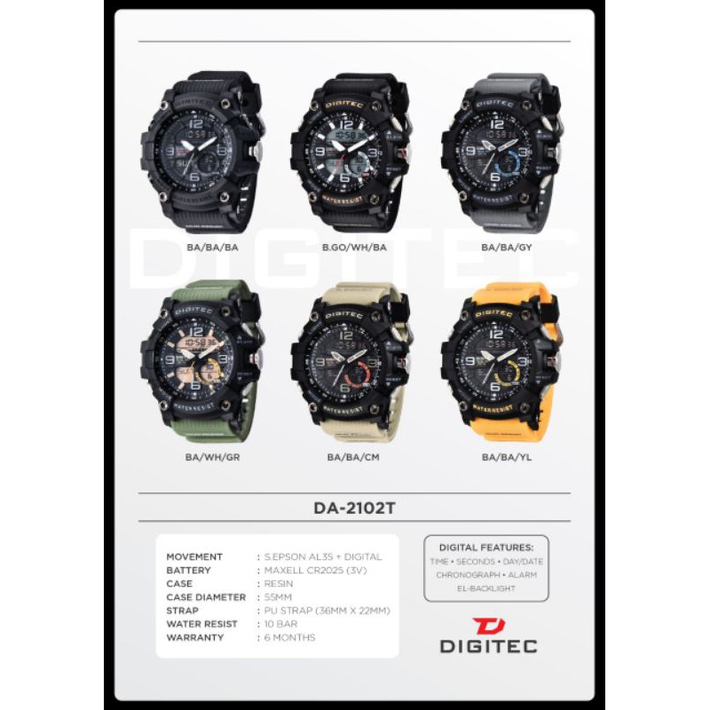 JAM TANGAN PRIA DIGITEC DG 2102 ORIGINAL DOUBLE TIME SPORTY ANTI WATER RESIST GARANSI RESMI