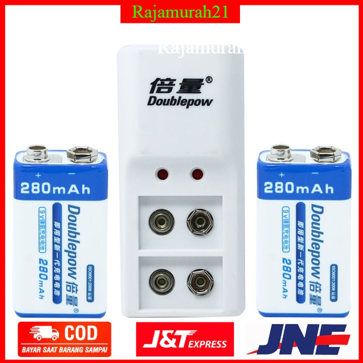 DOUBLEPOW Charger Baterai 2 slot for 9V with 2 PCS 9V Battery 280mAh - DB-B09 - White