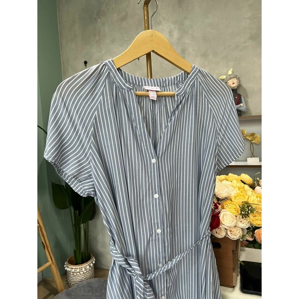 isabel powder bkue striped cottin tunic blouse