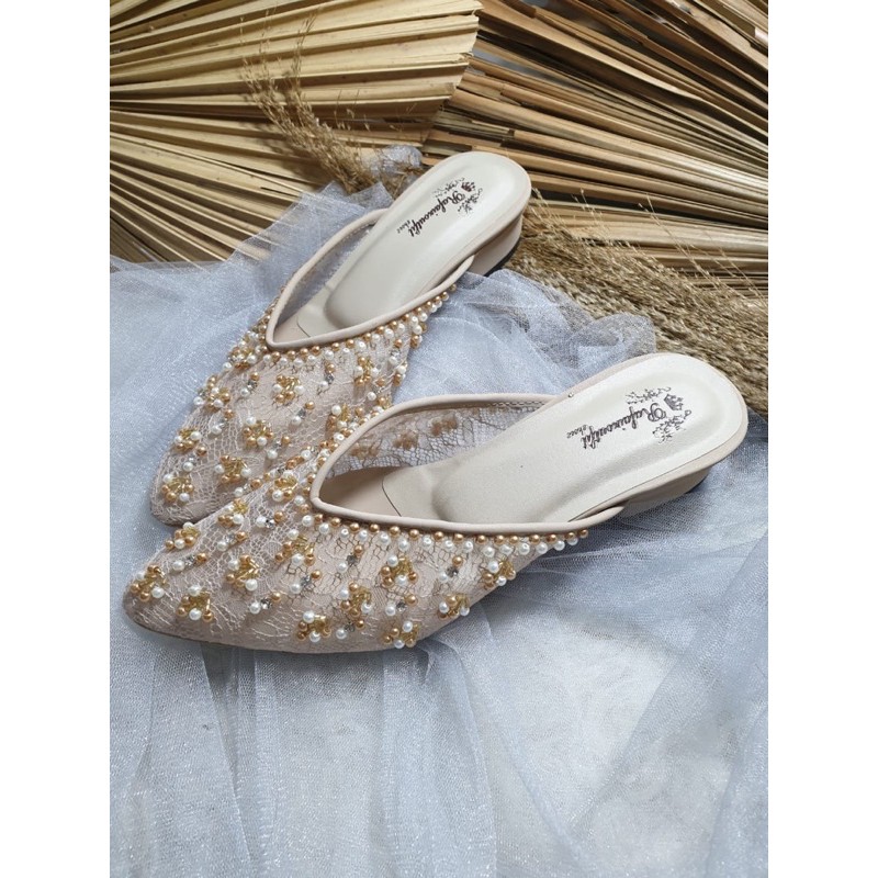 sepatu Marisa cream gold tinggi 3cm bahan