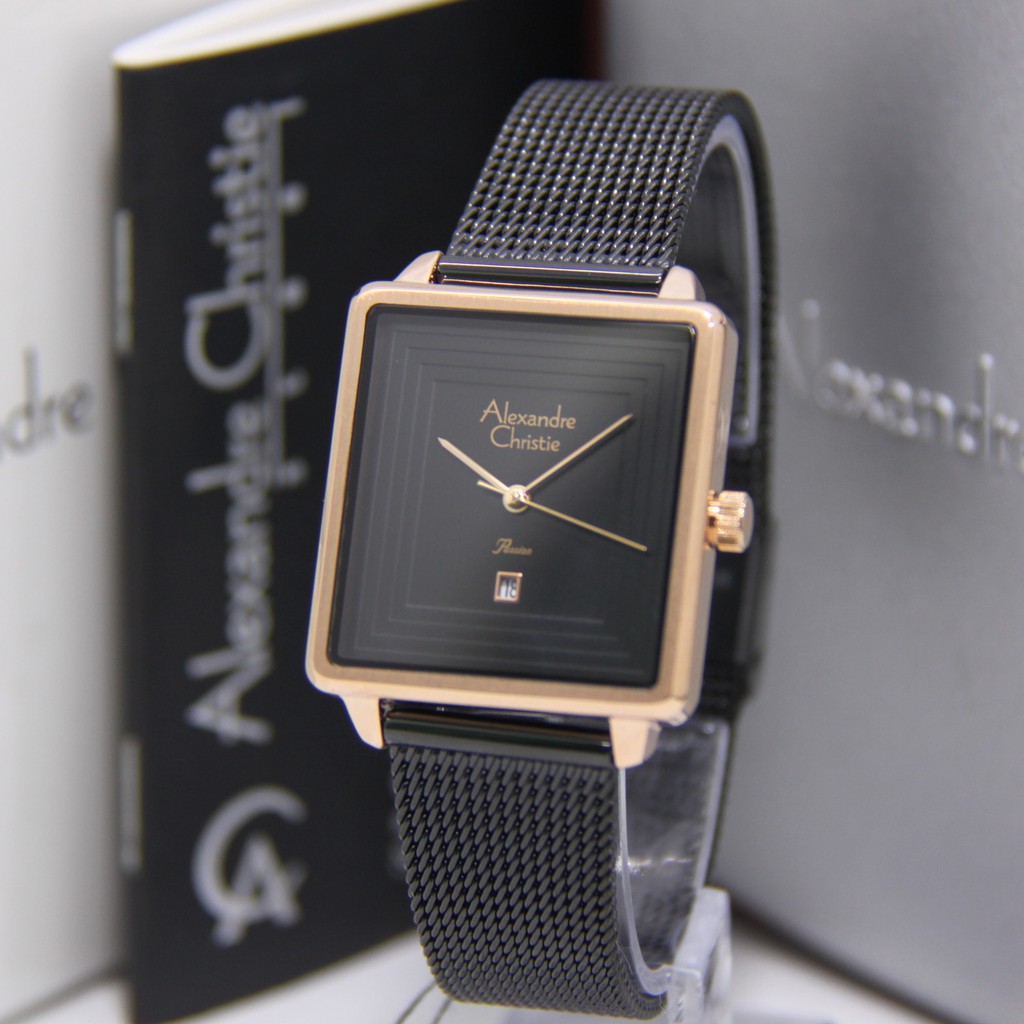 ALEXANDRE CHRISTIE 2851 WANITA BLACK ROSEGOLD ORIGINAL AC2851 AC 2851 JAM TANGAN CEWEK ARLOJI CEWEK