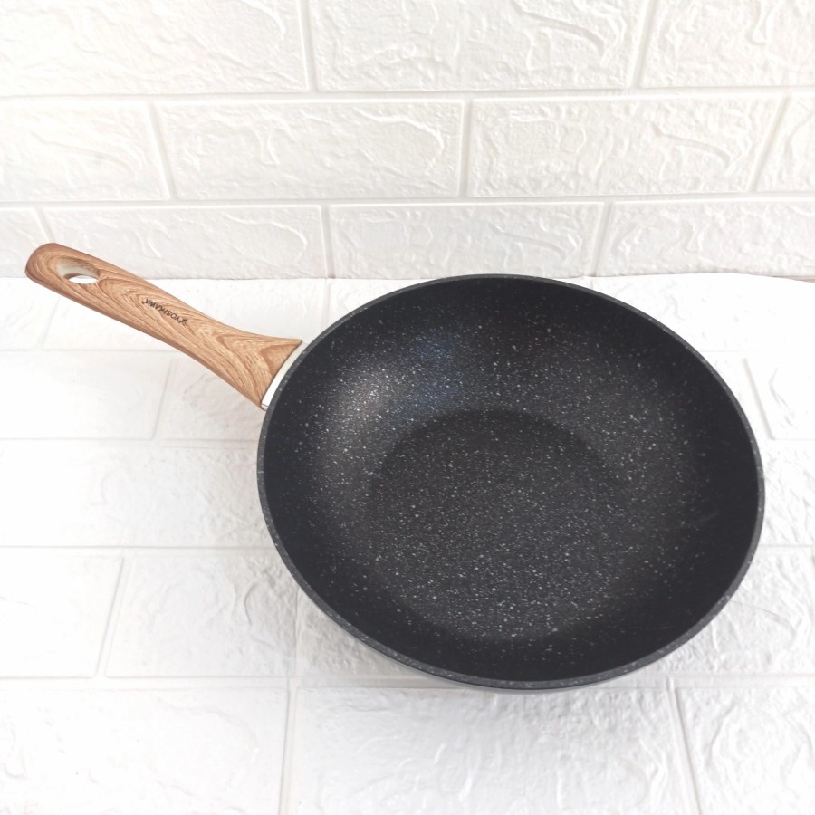 Wajan Penggorengan Yoshikawa Kuali Fry Wok Marble 26 cm Anti Lengket