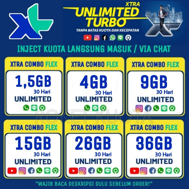 VOUCHER KUOTA XL COMBO FLEX |COMBO LITE |COMBO VIP |INJECT KUOTA XL /ISI ULANG KUOTA XL