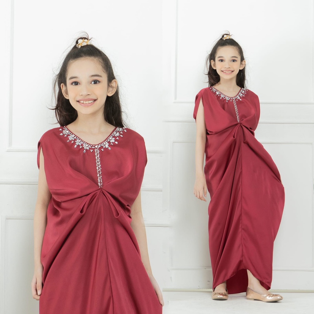 HOPYLOVY Kaftan Anak Perempuan Baju Kaftan Bahan Satin Triana Kid