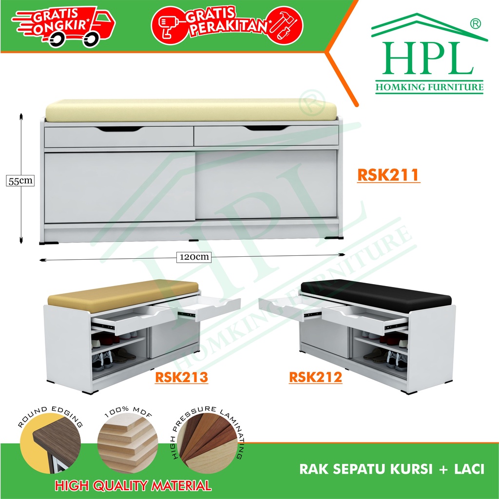 HOMKING RAK SEPATU KURSI + LACI HPL
