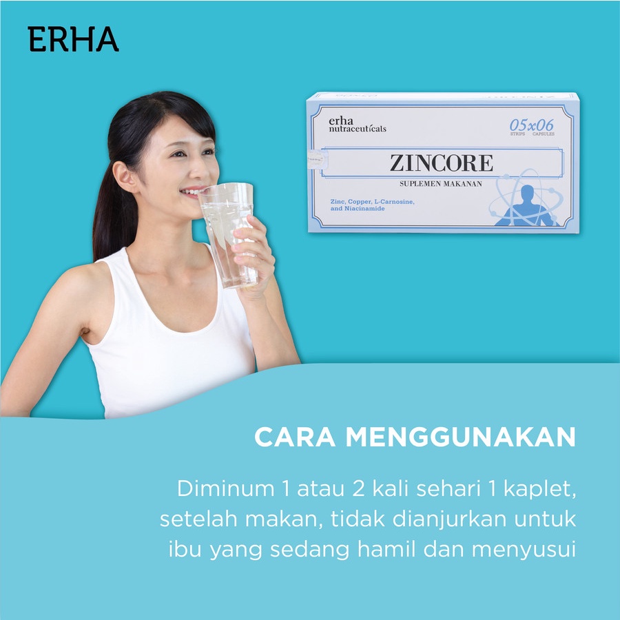 ERHA Supplemen Tubuh &amp; Kulit Jerawat - Zincore 30 Caps / Penyembuhan Luka