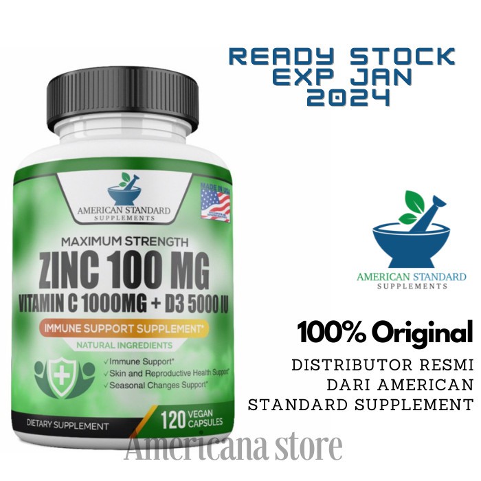 Zinc 100 MG, Vitamin C 1000 MG, D3 5000 IU Immune Booster 120 caps
